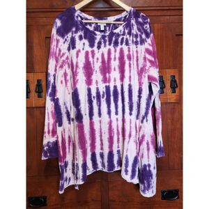 LOGO by Lori Goldstein Tie Dyed Long Sleeve Tee Shirt Purple White Pink Size 2X